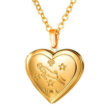 Load image into Gallery viewer, Locket Necklaces 12 Constellations/Zodiac Heart Pendant &amp; Chain Men/Women Jewelry