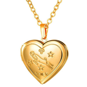 Locket Necklaces 12 Constellations/Zodiac Heart Pendant & Chain Men/Women Jewelry