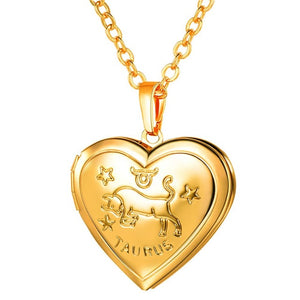 Locket Necklaces 12 Constellations/Zodiac Heart Pendant & Chain Men/Women Jewelry