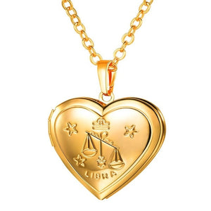 Locket Necklaces 12 Constellations/Zodiac Heart Pendant & Chain Men/Women Jewelry