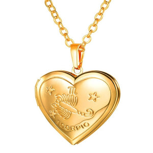 Locket Necklaces 12 Constellations/Zodiac Heart Pendant & Chain Men/Women Jewelry