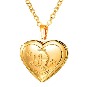Locket Necklaces 12 Constellations/Zodiac Heart Pendant & Chain Men/Women Jewelry