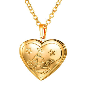 Locket Necklaces 12 Constellations/Zodiac Heart Pendant & Chain Men/Women Jewelry