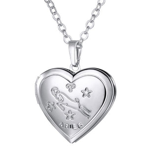 Locket Necklaces 12 Constellations/Zodiac Heart Pendant & Chain Men/Women Jewelry