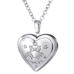 Locket Necklaces 12 Constellations/Zodiac Heart Pendant & Chain Men/Women Jewelry