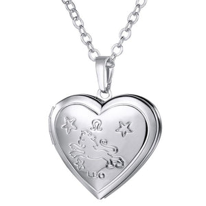 Locket Necklaces 12 Constellations/Zodiac Heart Pendant & Chain Men/Women Jewelry