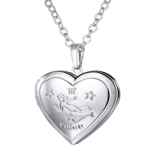 Locket Necklaces 12 Constellations/Zodiac Heart Pendant & Chain Men/Women Jewelry