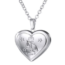 Load image into Gallery viewer, Locket Necklaces 12 Constellations/Zodiac Heart Pendant &amp; Chain Men/Women Jewelry