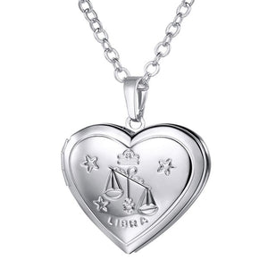Locket Necklaces 12 Constellations/Zodiac Heart Pendant & Chain Men/Women Jewelry