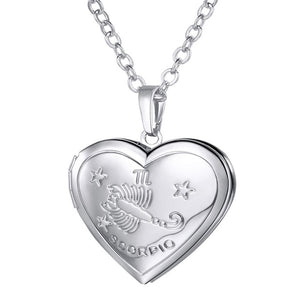 Locket Necklaces 12 Constellations/Zodiac Heart Pendant & Chain Men/Women Jewelry