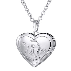 Locket Necklaces 12 Constellations/Zodiac Heart Pendant & Chain Men/Women Jewelry