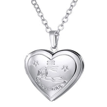 Load image into Gallery viewer, Locket Necklaces 12 Constellations/Zodiac Heart Pendant &amp; Chain Men/Women Jewelry