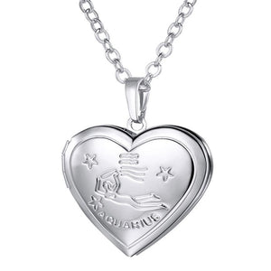Locket Necklaces 12 Constellations/Zodiac Heart Pendant & Chain Men/Women Jewelry