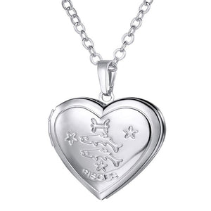Locket Necklaces 12 Constellations/Zodiac Heart Pendant & Chain Men/Women Jewelry