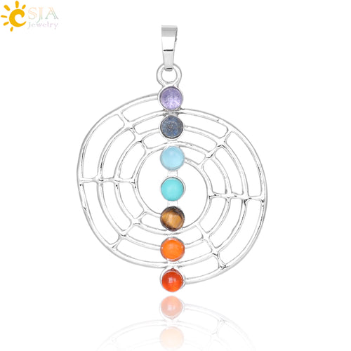 Healing Reiki Trigram Shaped 7 Chakra Stone Pendants