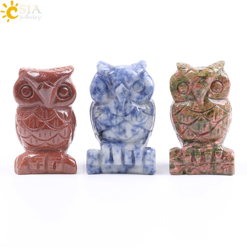 49x31mm Natural Stone Tiger Eye Pink Quartz Carved Mini Owl Statue