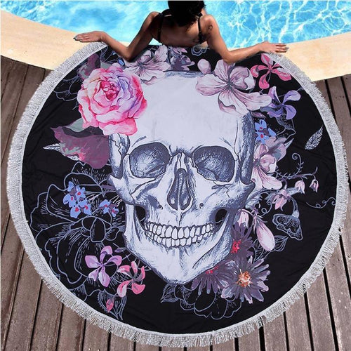 Floral Tassel Tapestry Sugar Skull Round