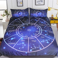 Load image into Gallery viewer, Twelve Constellations Bedding Set Galaxy Stars Duvet Cover Horoscope Blue Bed Cover