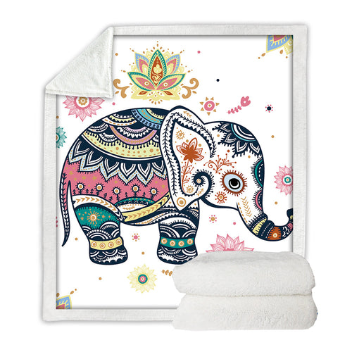 Soft Cozy Velvet Rainbow Elephant Sherpa Blanket