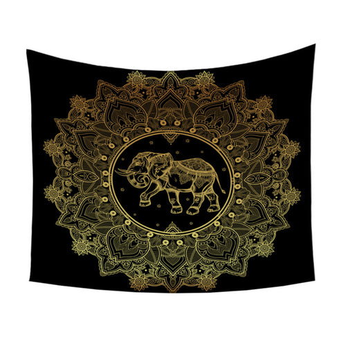 Indian Elephant and Moon Golden Tapestry