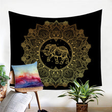 Load image into Gallery viewer, Indian Elephant and Moon Golden Tapestry