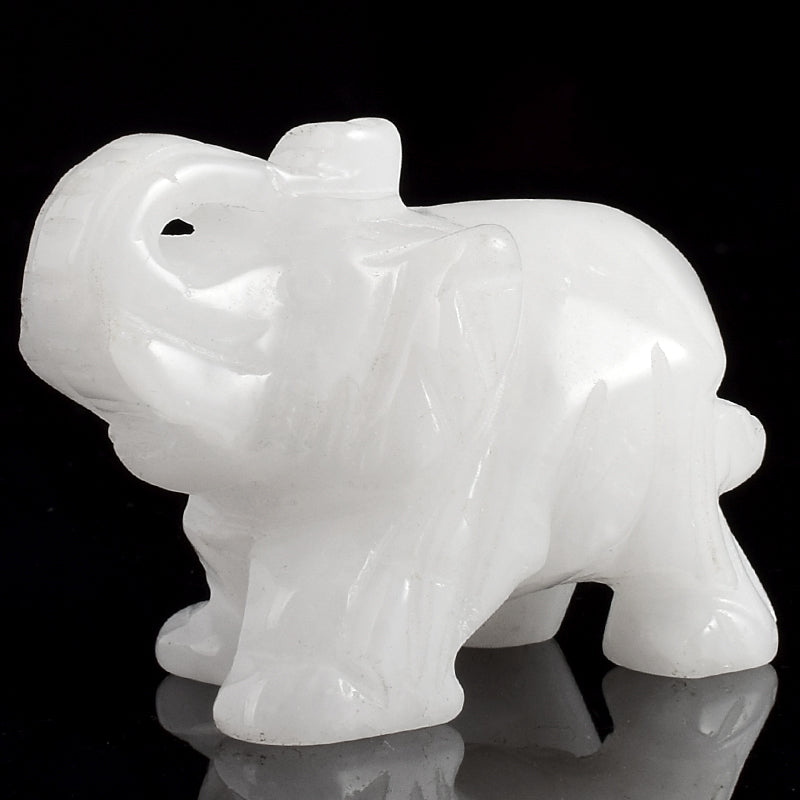 2 inch White Jade Elephant Gemstone Carved Animal Statue