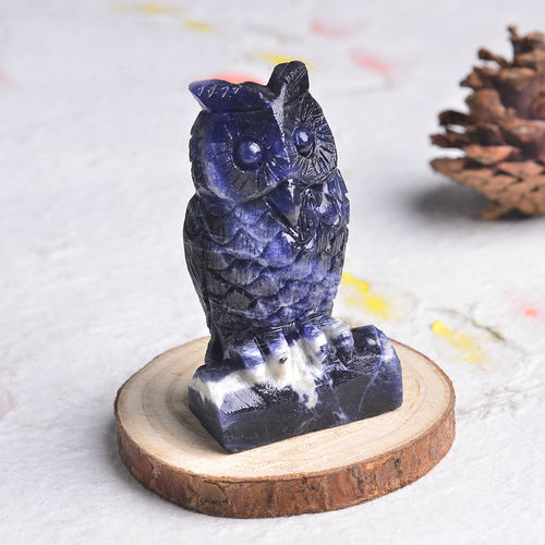 1PC Owl Blue Sodalite Hand Carved Gemstone Totem