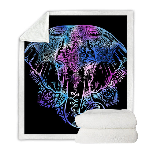 Lotus Indian Elephant Fuzzy Sherpa Blanket