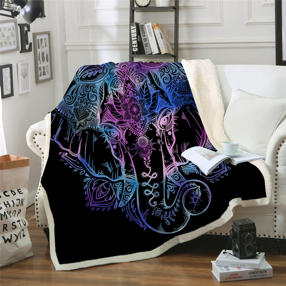 Lotus Indian Elephant Fuzzy Sherpa Blanket