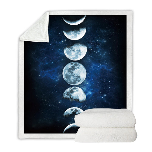 Moon Changing Velvet Plush Galaxy Printed Sherpa Blanket
