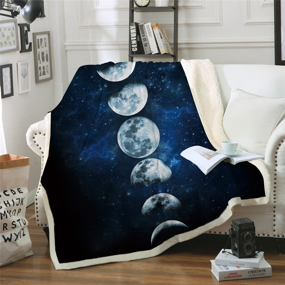 Moon Changing Velvet Plush Galaxy Printed Sherpa Blanket