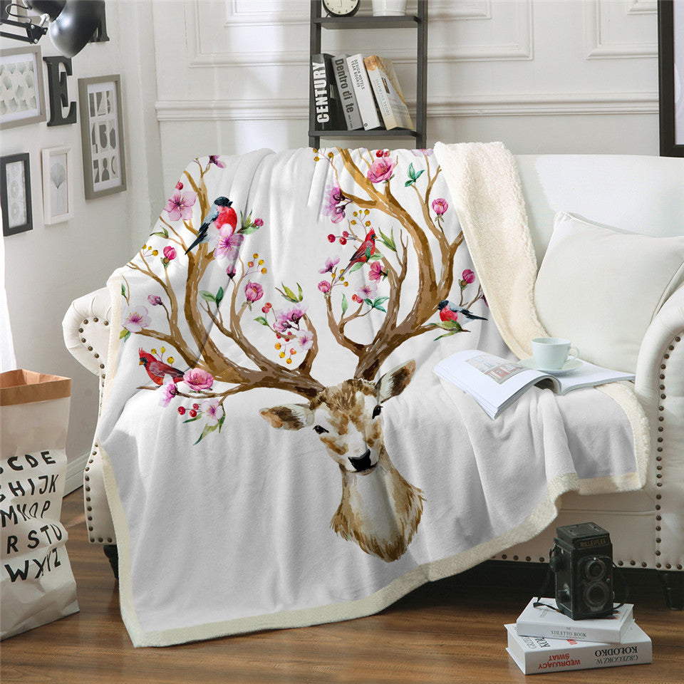 Elk Floral Sherpa Blanket