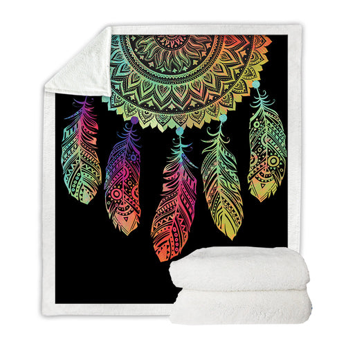 Dreamcatcher Bohemian Mandala Sherpa Fleece Blanket