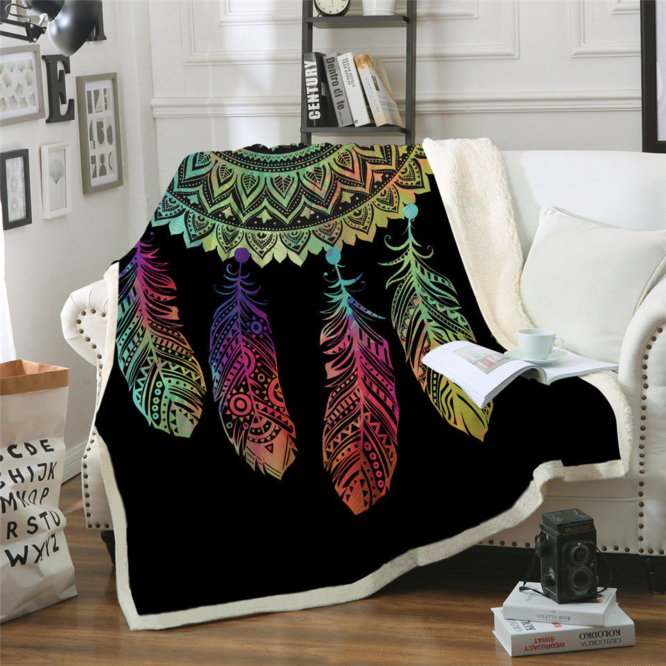 Dreamcatcher Bohemian Mandala Sherpa Fleece Blanket