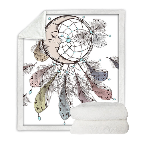 Dreamcatcher Sherpa Velvet Plush Sleeping Moon Throw Blanket