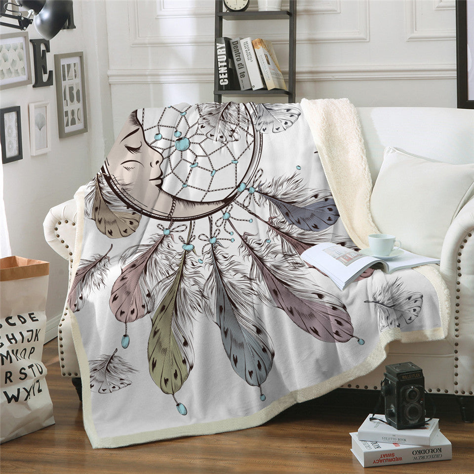 Dreamcatcher Sherpa Velvet Plush Sleeping Moon Throw Blanket