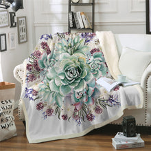 Load image into Gallery viewer, Green Succulents 3D Sherpa Fleece Bedding Velvet Plush Flower