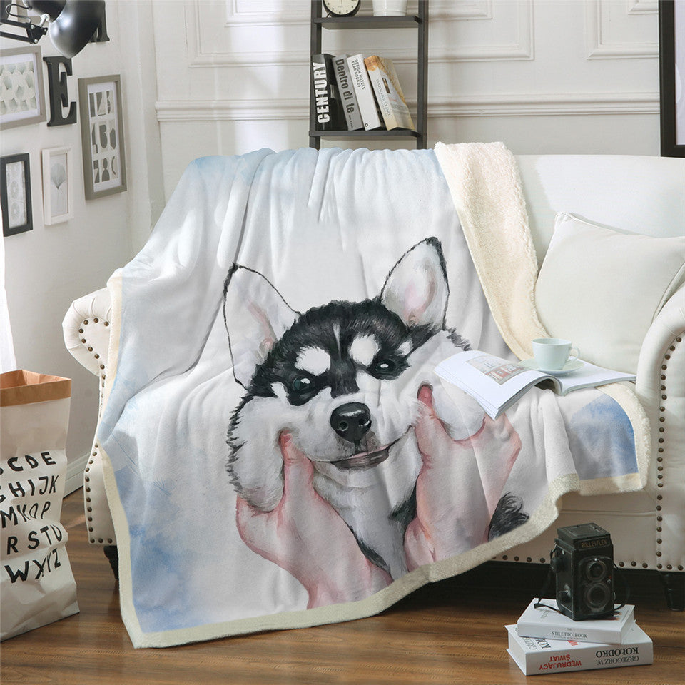 Husky Puppy Sherpa Blanket