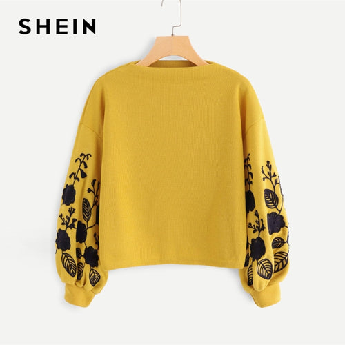 Ginger Preppy Elegant Floral Embroidered Women Pullovers Sweatshirts