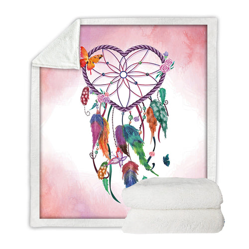 Dreamcatcher Heart Shape Boho Sherpa Fleece Blanket