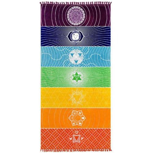 Bohemia India Mandala Blanket 7 Chakra Rainbow Stripes Tapestry Beach Throw Towel Yoga Mat