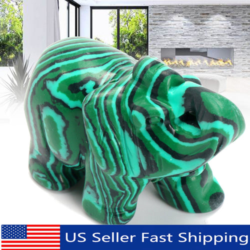 Carved Malachite Elephant Statue Gemstone