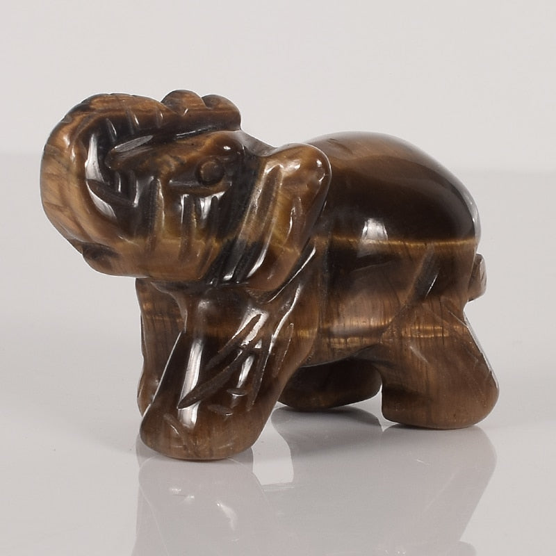 2 Inch tiger eye hand craft stone Elephant Mini Animal Statue for Decor Chakra Healing