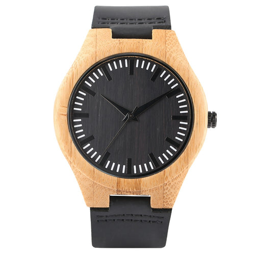 Natural Bamboo Handmade Quartz Wristwatch Black
