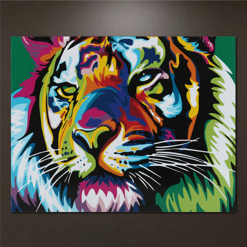 Colorful Tiger DIY Paint By Number Kit Acrylic Oil Painting On Canvas Home Decor
