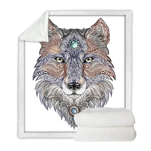 Head Wolf Wild Beast Plush Throw Blanket