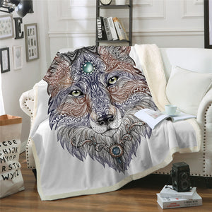 Head Wolf Wild Beast Plush Throw Blanket
