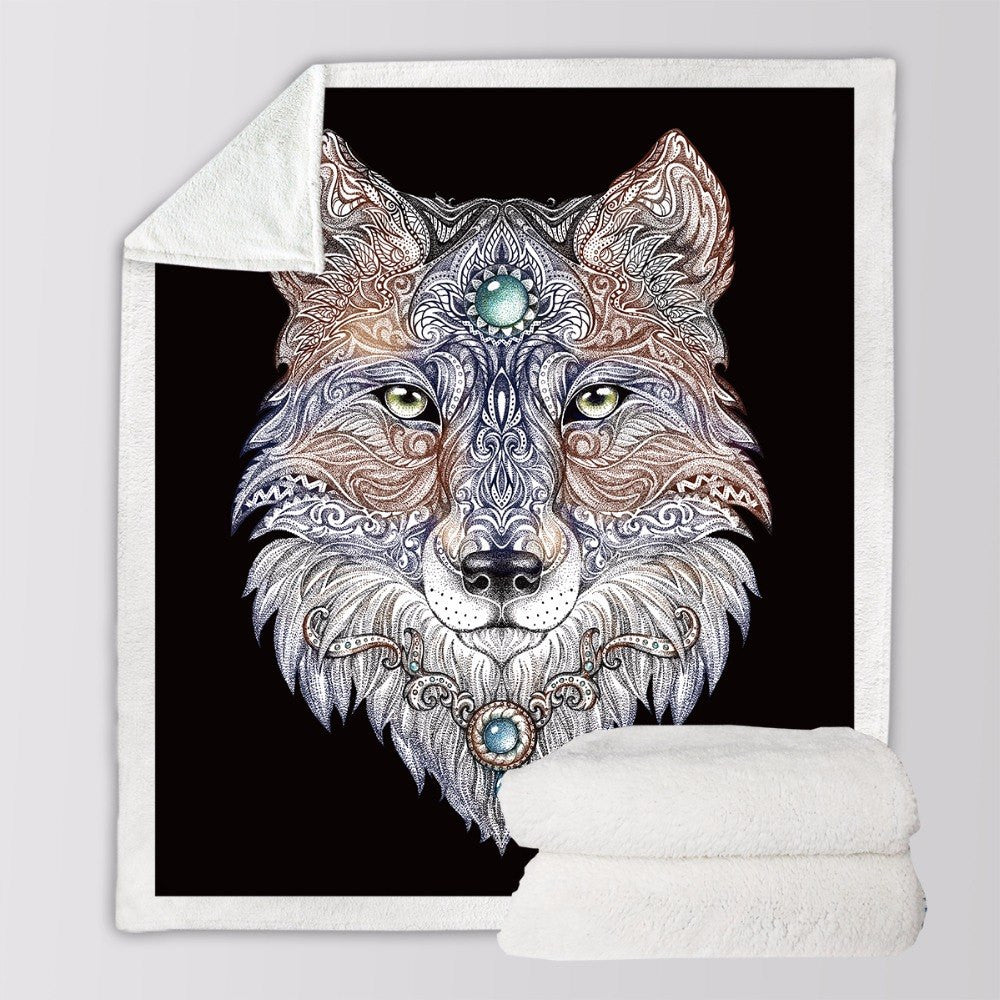 Head Wolf Wild Beast Plush Throw Blanket