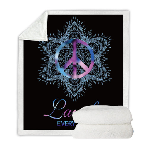Peace Lotus Romantic Sherpa Plaid Bedspread