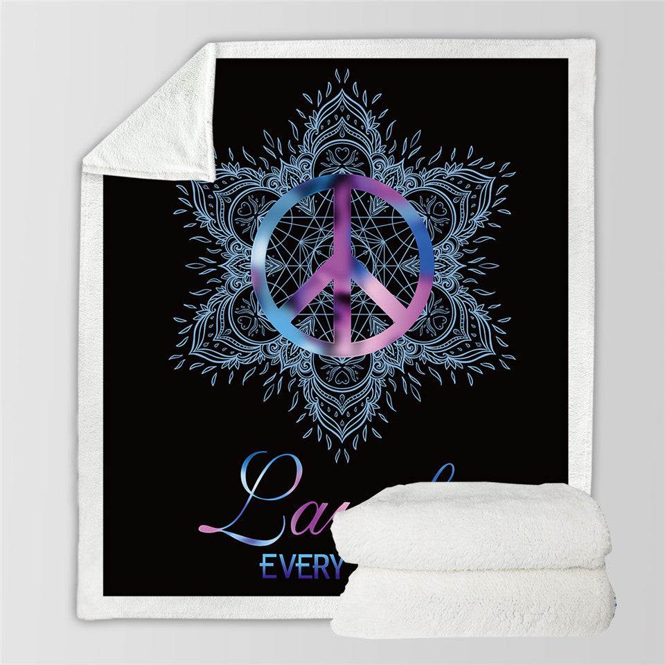 Peace Lotus Romantic Sherpa Plaid Bedspread